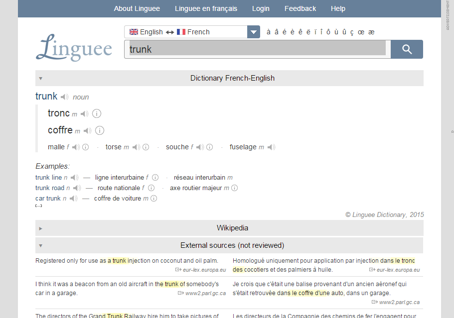 Example of search results in Linguee.